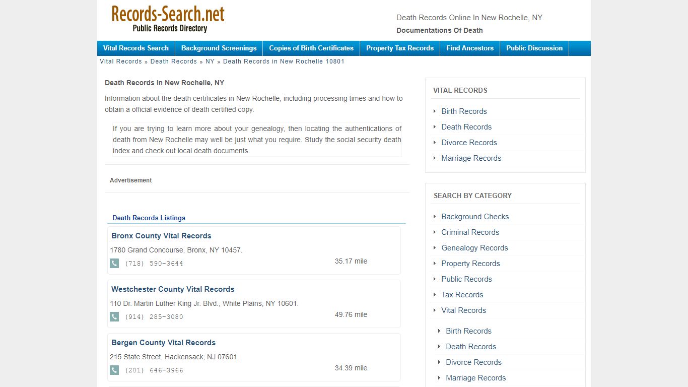 Death Records Online in New Rochelle, NY - Documentations ...