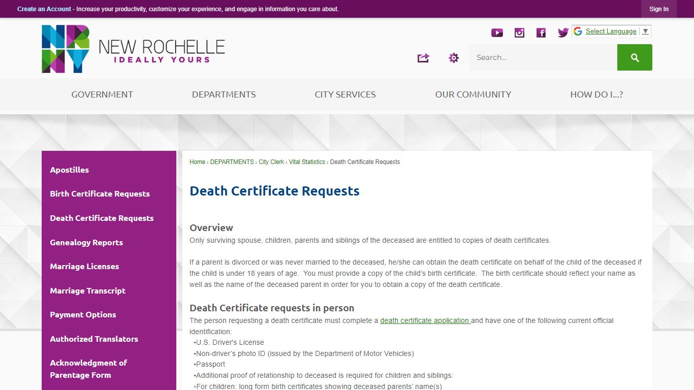 Death Certificate Requests | New Rochelle, NY